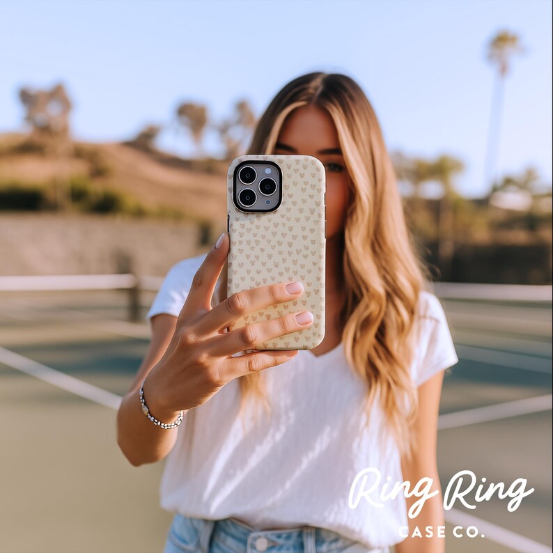Beige Heart iPhone Case, Neutral Aesthetic Phone Cover image 2