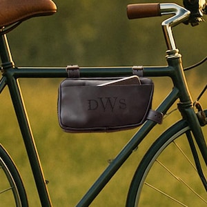 Sac de cadre de vélo en cuir personnalisé, cadeau de sac de cadre de vélo pour homme, sac de vélo en cuir, cadeau de vélo pour papa, accessoire de cyclisme personnalisé