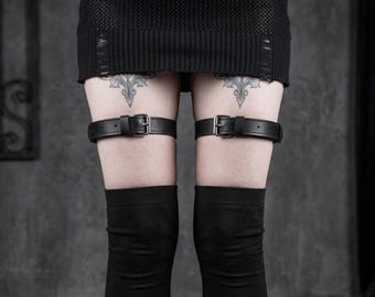 Leder Schnalle Strumpfhalter, Leder Oberschenkel Strumpfhalter, Verstellbare Leder Bein Strumpfhalter, Gothic Bein Riemen, Schwarz Leder Strumpfhalter Gürtel