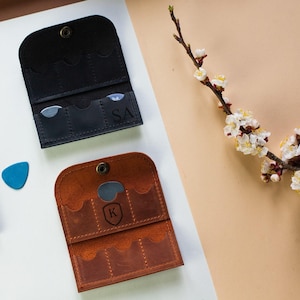 Portapúas de guitarra de cuero personalizado, cartera personalizada para púas de guitarra, estuche para púas de guitarra, bolsa para púas de guitarra, regalo para músicos, organizador de púas de guitarra