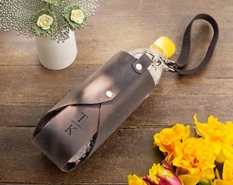 Suporte de garrafa de couro com alça, Suporte de garrafa de água personalizado, Suporte de bebida de couro personalizado, Alça de garrafa para viagens e caminhadas