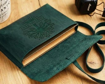 A5 book sleeve, Green book sleeve, Leather book pouch, Custom wrap book cover sleeve waterproof, Handmade book sleeve with one opening