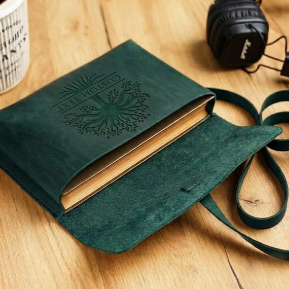 A5 book sleeve, Green book sleeve, Leather book pouch, Custom wrap book cover sleeve waterproof, Handmade book sleeve with one opening