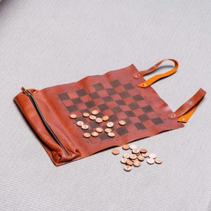 Tablero de ajedrez de cuero personalizado, Juego de ajedrez de viaje, Juego de damas de cuero, Ajedrez y damas portátiles, Tablero de juego de cuero de regalo