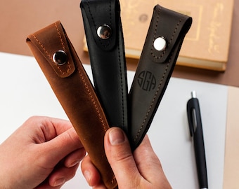 Leather pen sleeve personalized, Custom leather pen holder, Single pen case, Engraved pen cover, Fountain pen pouch, Leather pen protector