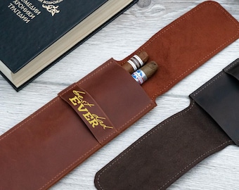 Personalized Leather Cigar Case, Custom Cigar Holder, Engraved Cigar Pouch, Leather Cigar Travel Case, Cigar Accessories for Men,Smoker Gift