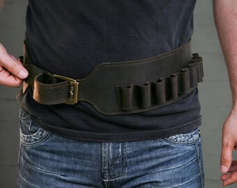 Leather cartridge belt, Shotgun shell belt leather, Ammo belt, Shotgun cartridge holder, Leather hunter gift, Leather belt for hunter