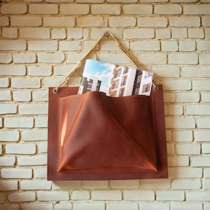 Leather wall pocket organizer, Leather office wall storage, Hanging mail organizer, Wall mount envelope holder, Custom leather wall pouch