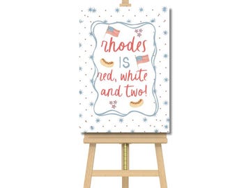 Red, White and Two  Birthday Sign • 2nd Birthday Poster for Easel - Welcome Sign Digital Download