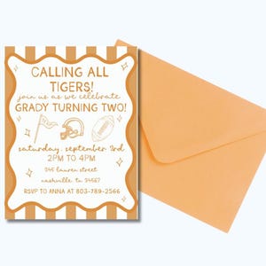 Tiger Football Birthday Invitation, Kids Birthday Invite Digital Download