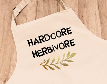 Hardcore Herbivore - Funny Apron Gift - uni student - vegan - vegetarian cooking - meat free kitchen - kind to animals