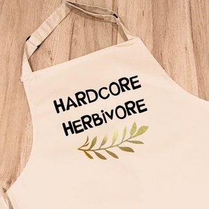 Hardcore Herbivore Funny Apron Gift uni student vegan vegetarian cooking meat free kitchen kind to animals image 1