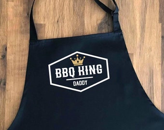 BBQ KING - Mens Apron - Personalised Fathers Day Gift - Black apron, gift for dad