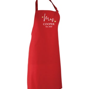 Couples Set of 2 Aprons Personalised 2nd Wedding Anniversary Gift Mr & Mrs Custom married name est year image 8