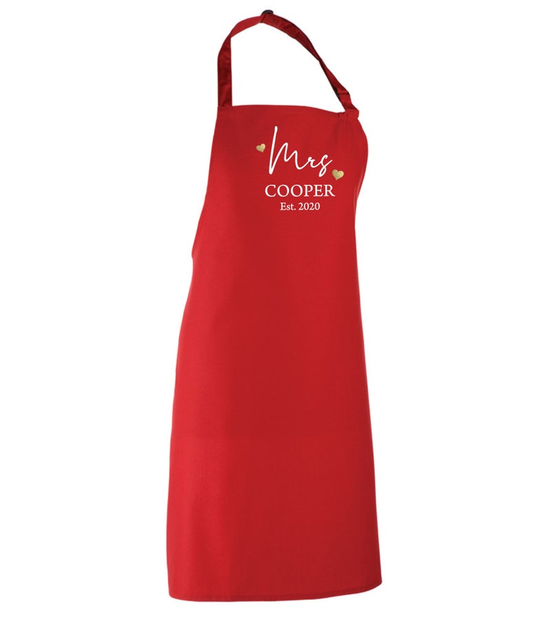 Couples Set of 2 Aprons Personalised 2nd Wedding Anniversary Gift Mr & Mrs Custom married name est year image 8