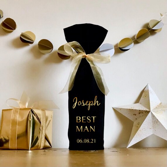 Wine Bottle Gift Bag Gold Black White Wedding Celebration Bridal Party Gifts Champagne Personalised Wedding Gift Names and Date Etsy UK
