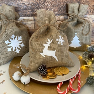 Hessian burlap jute Gift Bag sack Cotton Snowflake Ribbon Etsy Canada