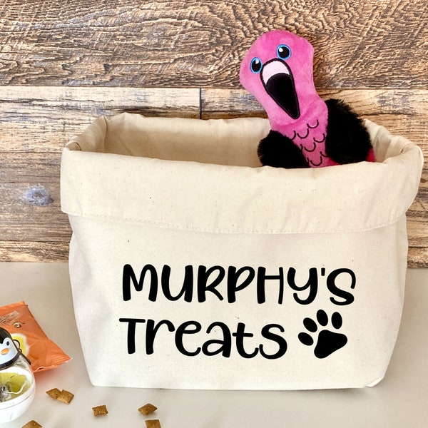 Personalised pet toy basket, canvas organiser, cat or dog treat storage, dog toy box, cat Toy Basket, new Puppy Gift, pet gift, custom pet