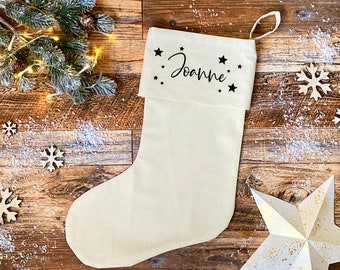 Personalised Christmas Stocking, Natural Rustic Calico, Family tradition, Christmas Decoration, Natural, cottage style