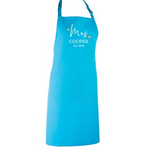 Couples Set of 2 Aprons Personalised 2nd Wedding Anniversary Gift Mr & Mrs Custom married name est year image 9