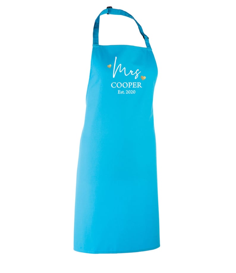 Couples Set of 2 Aprons Personalised 2nd Wedding Anniversary Gift Mr & Mrs Custom married name est year image 9