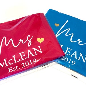 Couples Set of 2 Aprons Personalised 2nd Wedding Anniversary Gift Mr & Mrs Custom married name est year image 3