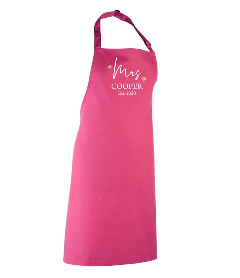 Couples Set of 2 Aprons Personalised 2nd Wedding Anniversary Gift Mr & Mrs Custom married name est year image 7