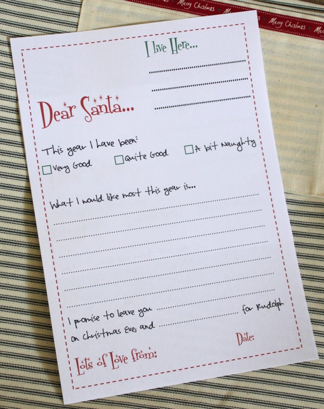 Printable Letter to Santa or Father Christmas Template A4 Instant ...