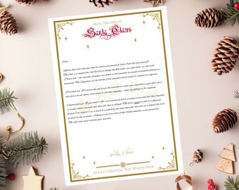 Lettera stampabile da Babbo Natale, cancelleria di Babbo Natale, carta per appunti vuota, modello natalizio A4 Download istantaneo, modello canva modificabile