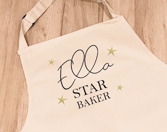 Star Baker Personalised Apron  - For Mum, Kids - Glitter stars, fun childrens cooking apron for baking boys and girls