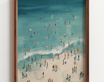 Minimalist Beach Scene Art Print, Abstract People on Sand Poster, Soft Colors Summer Wall Decor, Children's Book Illustration, Digital