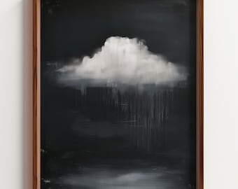 Dark Abstract Cloud Painting, Moody Minimalist Wall Art, Rothko Style Print, Atmospheric Black Background Poster, Contemplative Art, Digital