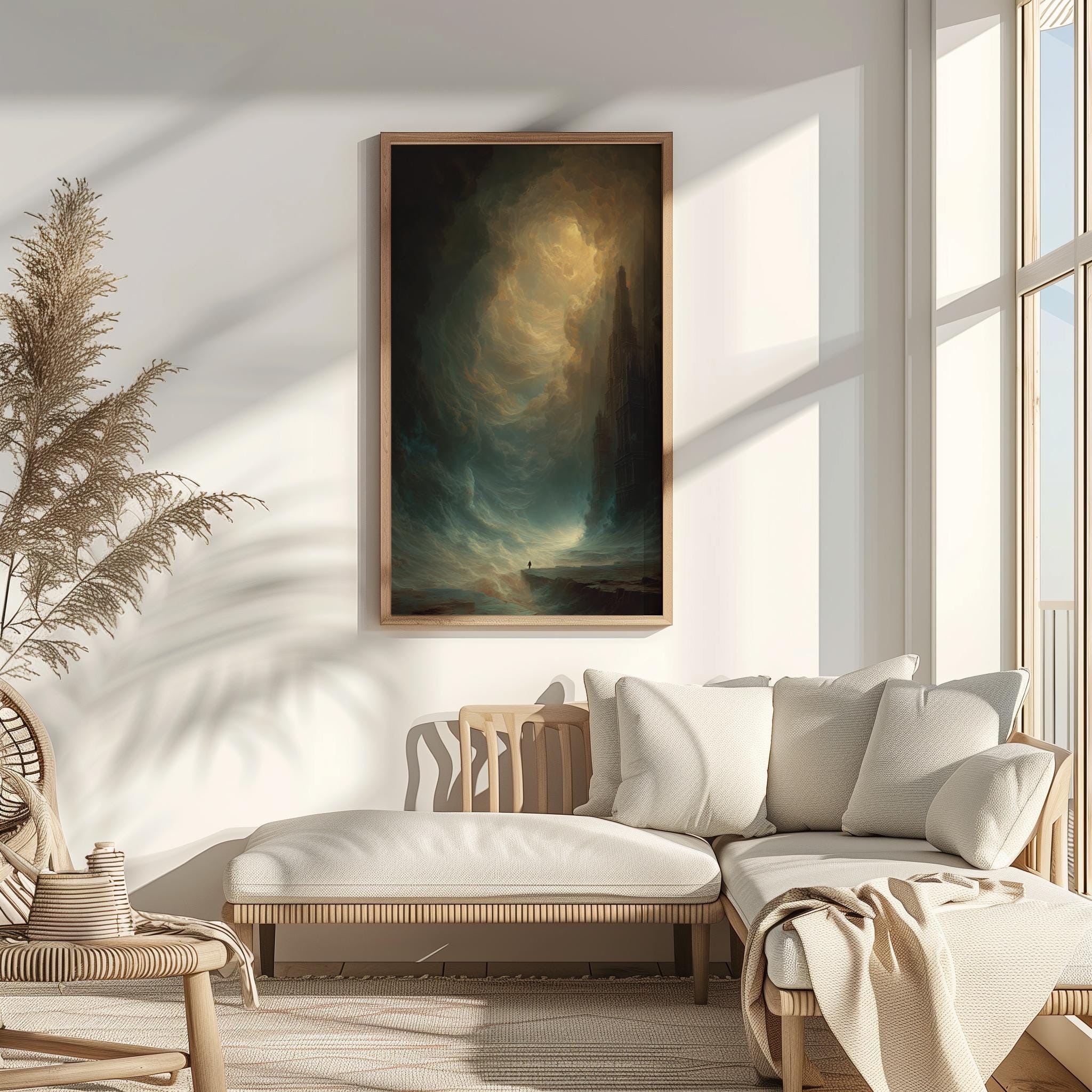 Sublime Gothic Cathedral Painting, Dark Abyss Landscape Art, Moody ...