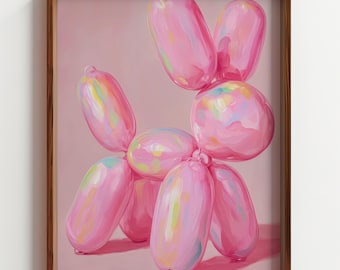 Balloon Dog Pop Art Print, Pink Minimalist Wall Art, Jeff Koons Style Poster, Playful Nursery Decor, Modern Funky Art, Digital Download