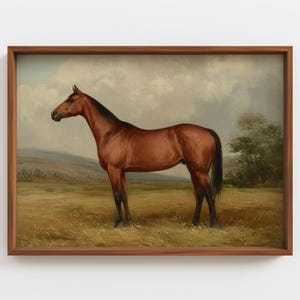 Brown Horse Oil Painting, Farmhouse Animal Art Print, Charles Duvall Style Equine Decor, Rustic Stable Wall Art, Digital Download