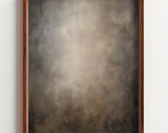 May include: A rectangular wooden frame with a dark brown finish surrounds a textured backdrop. The backdrop features a blend of neutral colors, including shades of brown, gray, and beige, creating a soft, diffused effect. The frame is mounted on a white wall.