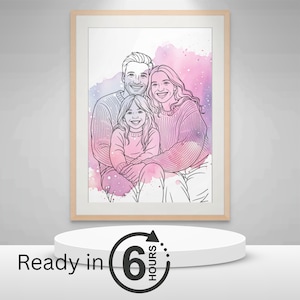 Custom Watercolor Line Art Portrait from Photo: Couple, Family (Digital Download