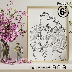 Custom Watercolor Line Art Portrait from Photo: Couple, Family (Digital Download