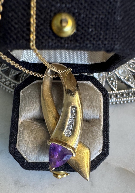 Vintage Trillion Cut Amethyst & Diamond Slide Pendant
