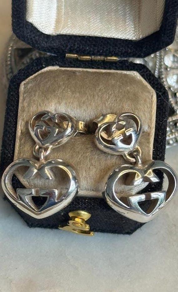 Silver Gucci Interlocking G Heart Earrings