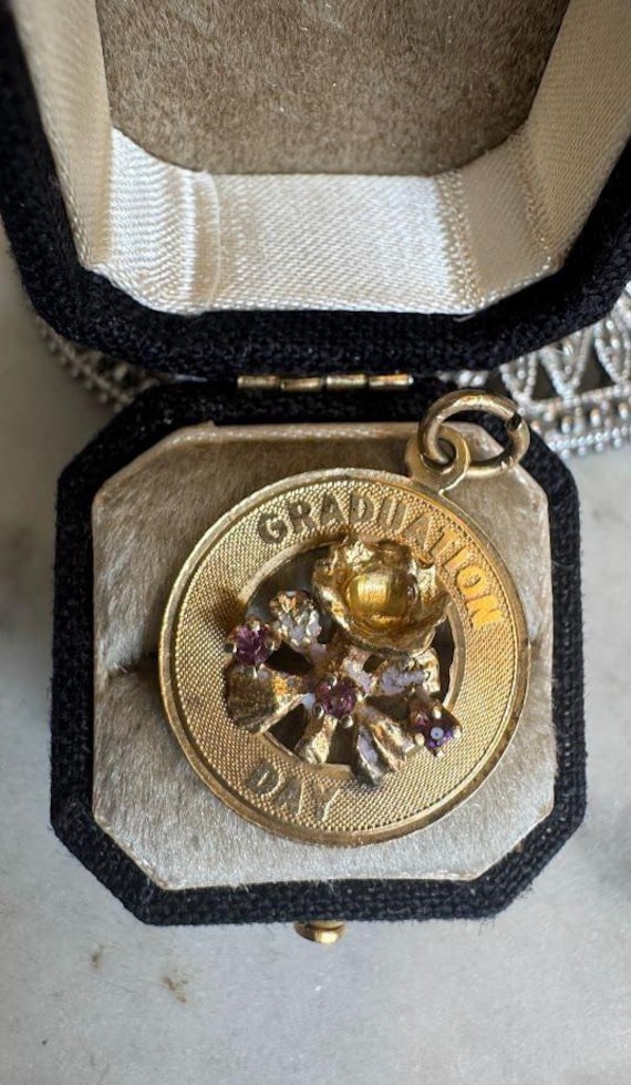 Vintage Gold Floral Ruby Graduation Day Charm Pendant