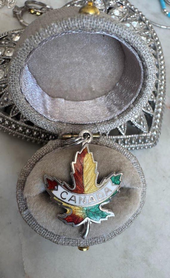 Vintage Silver Canada Maple Leaf Enamel Charm