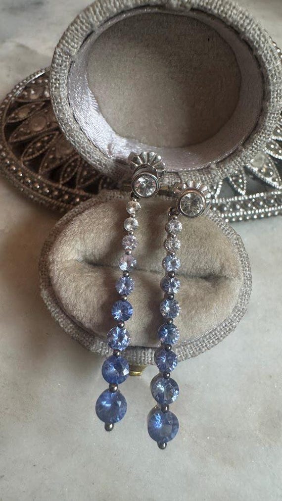 Gold Denim Ombre Sapphire & Earrings Pendant Set