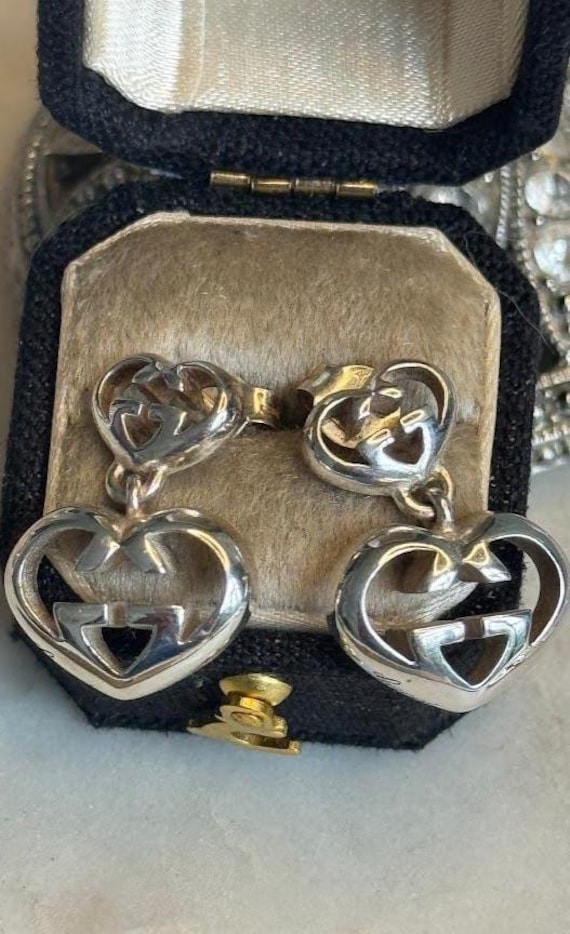 Silver Gucci Interlocking G Heart Earrings