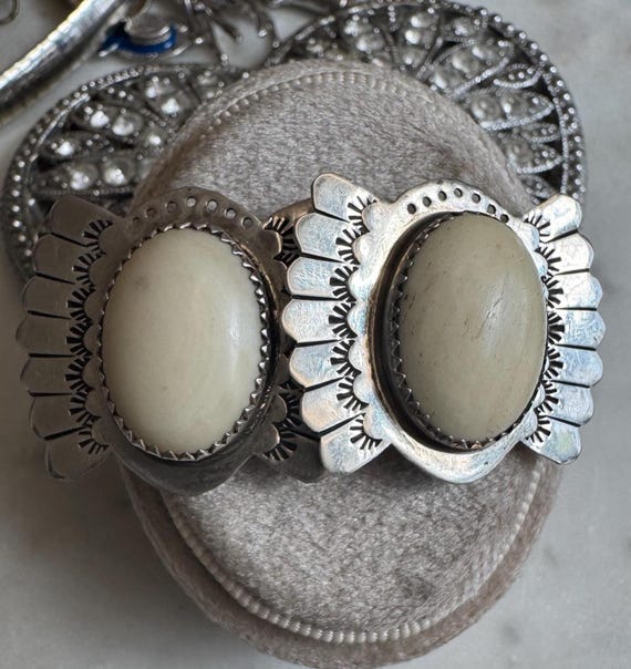 Vintage Silver Scolecite Native American Earrings