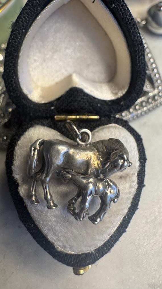 Vintage Antique Silver Nursing Horse & Pony Charm