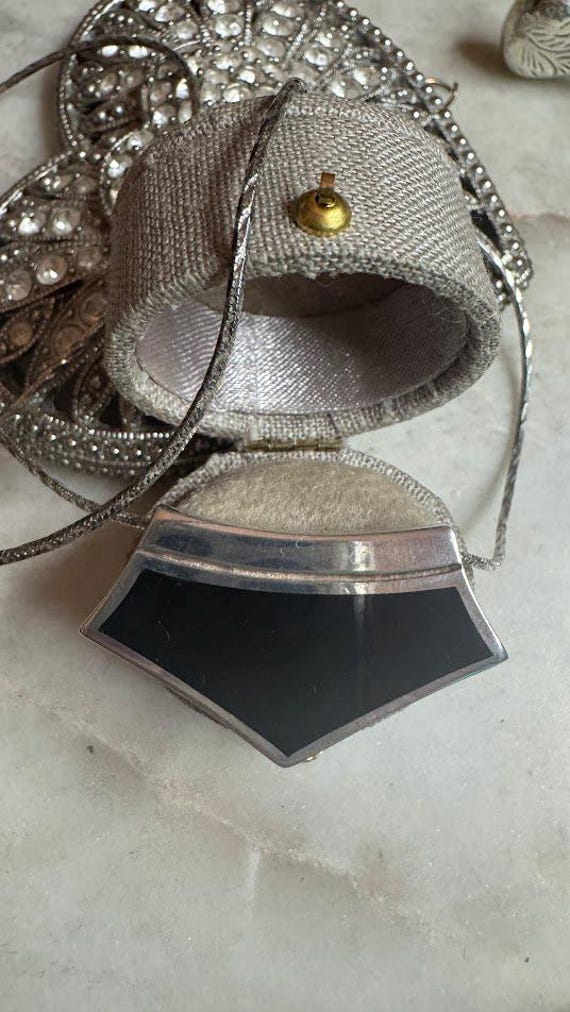 Vintage Silver Black Onyx Pendant Necklace