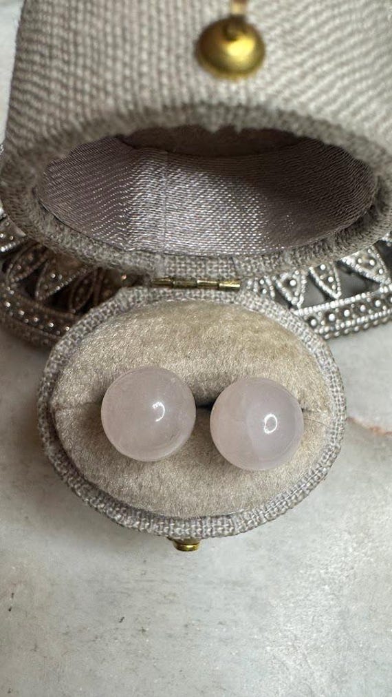Vintage Silver Rose Quartz Ball Stud Earrings