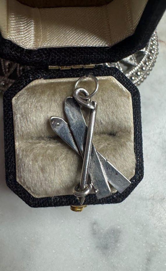Vintage Silver Antique Skis Charm