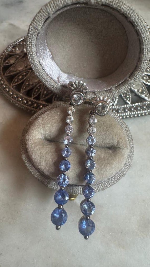 Gold Denim Ombre Sapphire & Earrings Pendant Set